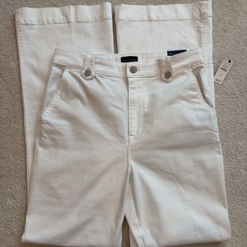 NET Talbots wide-leg high rise stretch denim jeans white pockets solid Size 6